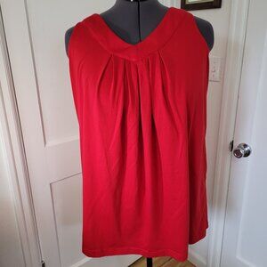 Roaman's Top Women's Plus 2X Red Sleeveless Pleated V Neck Cotton Blend Tunic